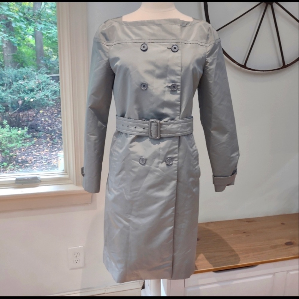 Prada silverish gray belted pea coat style trench coat